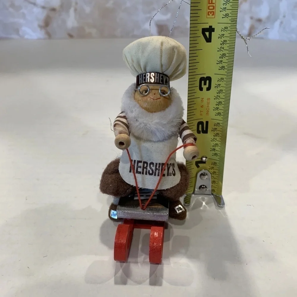 Vintage Kurt Adler Hersheys Chocolate Elf Chef on Wood Sled Christmas Ornament